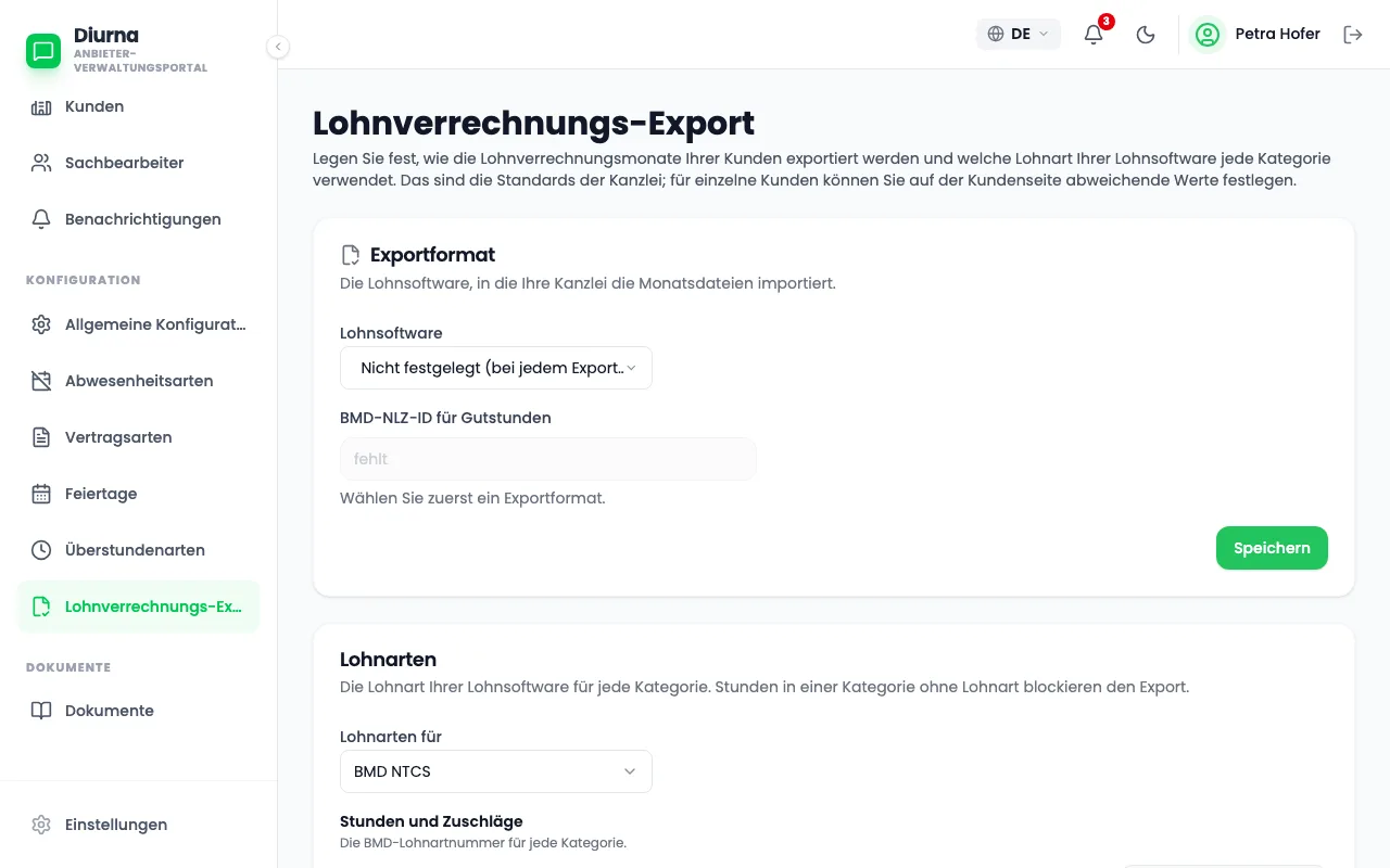 Einstellungen für den Lohnverrechnungs-Export