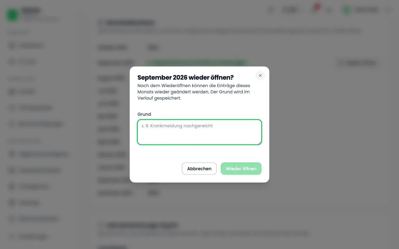 Abgeschlossenen Monat wieder öffnen