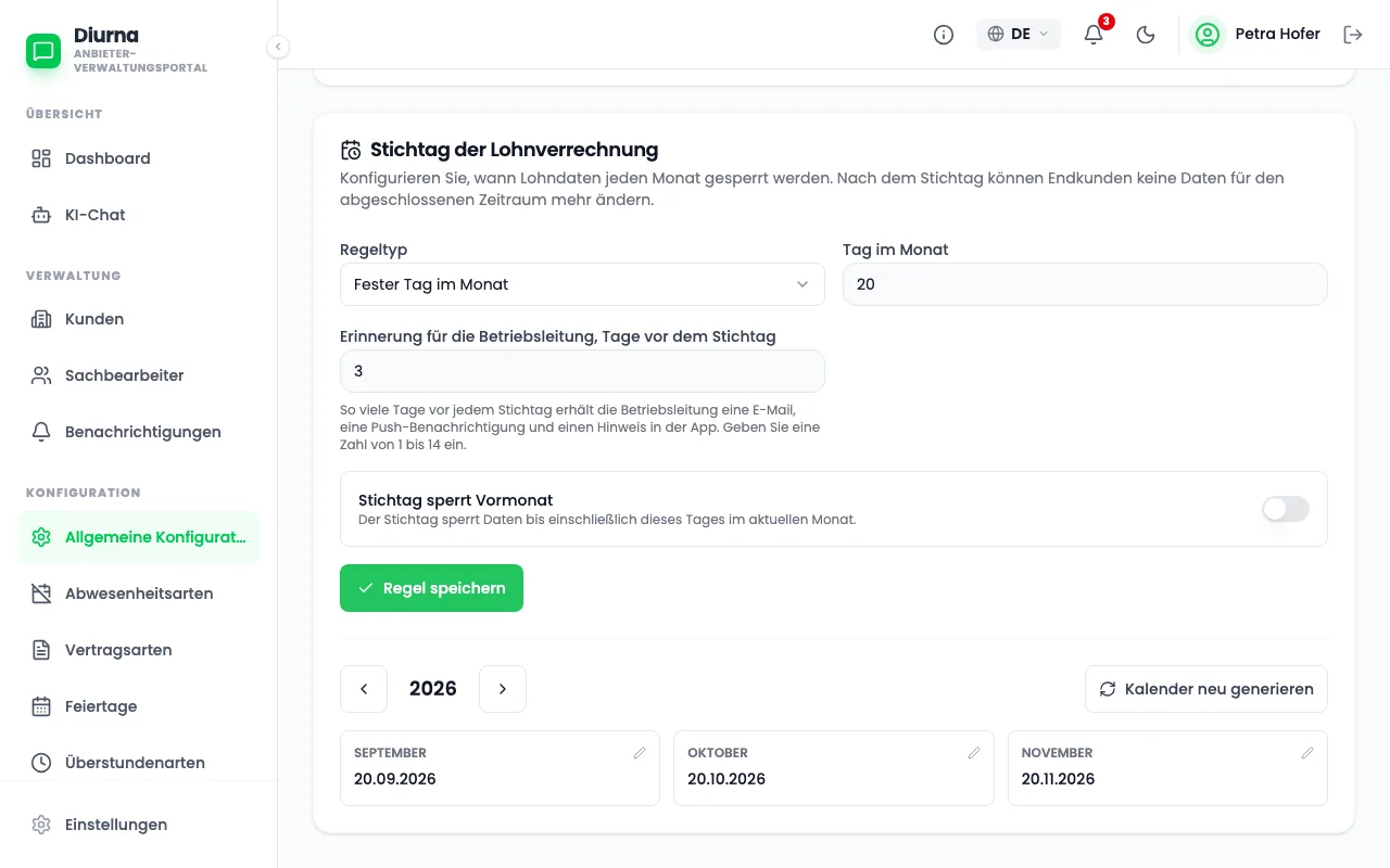Stichtag der Lohnverrechnung festlegen