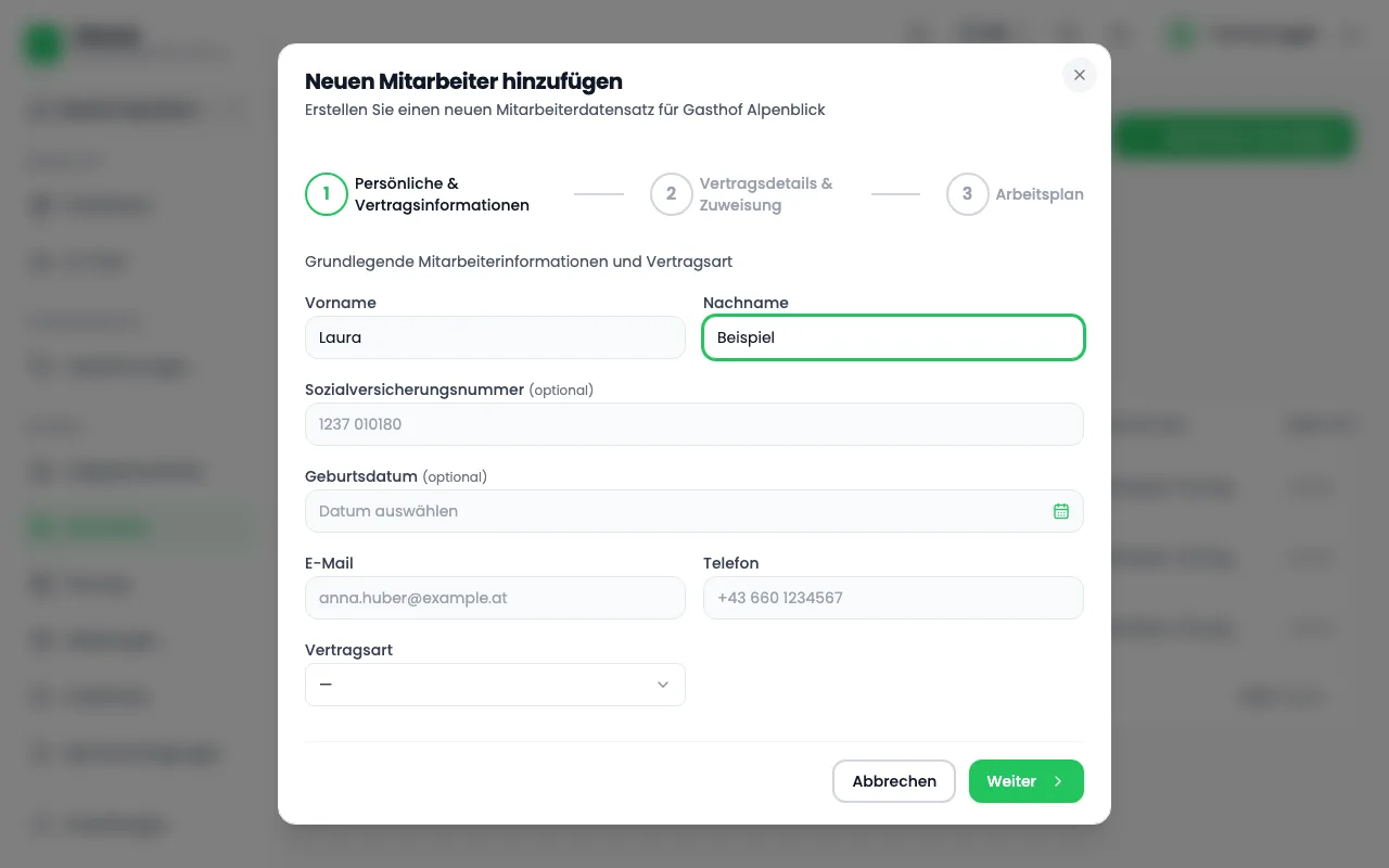 Beschäftigte anlegen