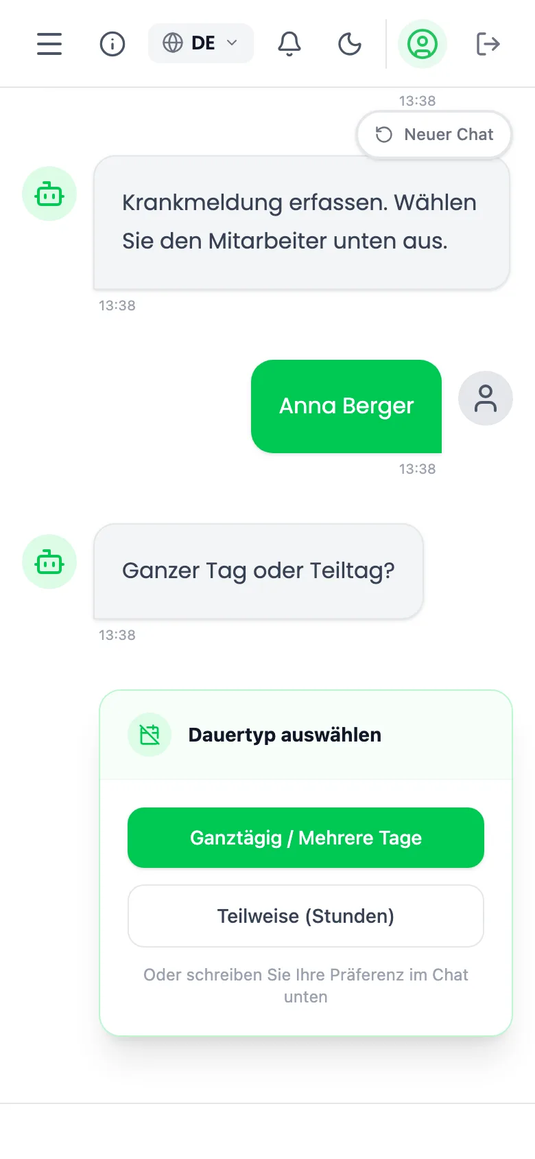 Eine Abweichung im Chat melden