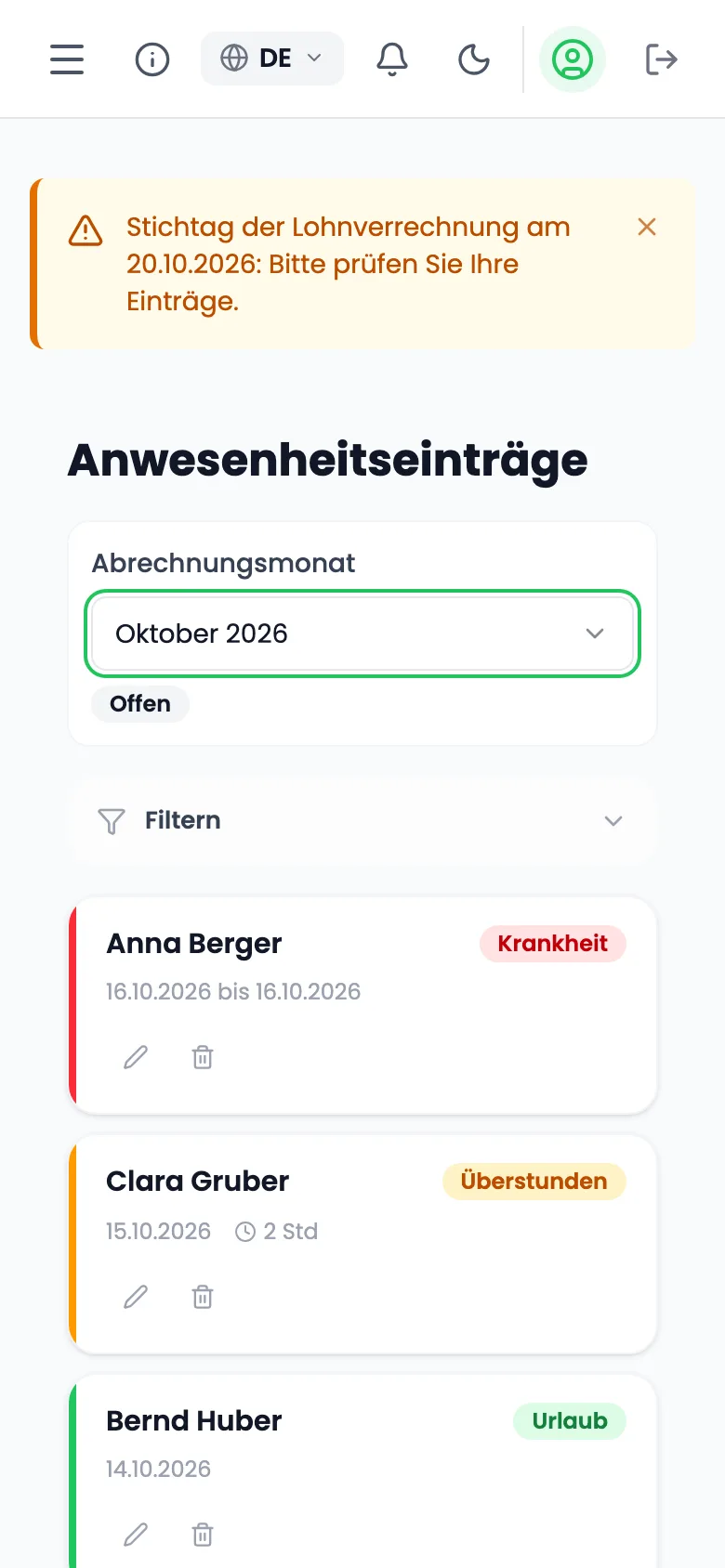 Einträge prüfen und korrigieren