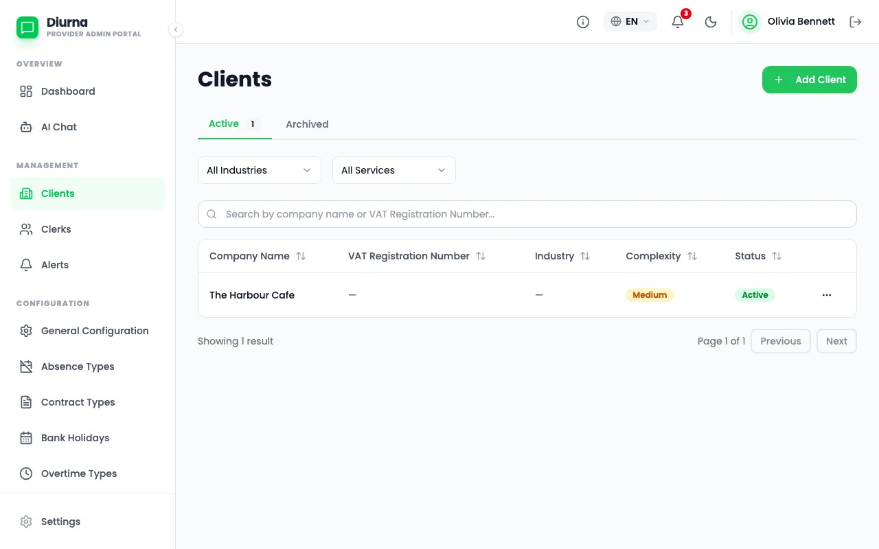 Add a client business