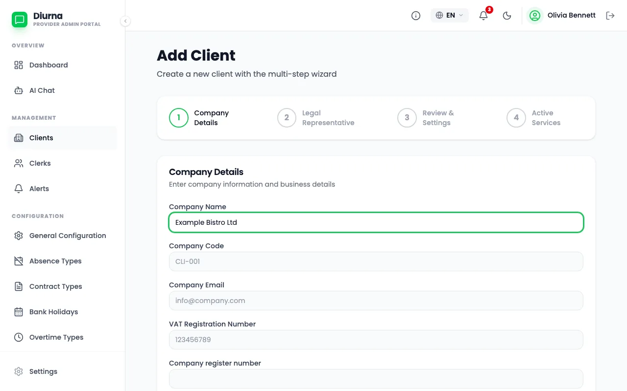 Add a client business