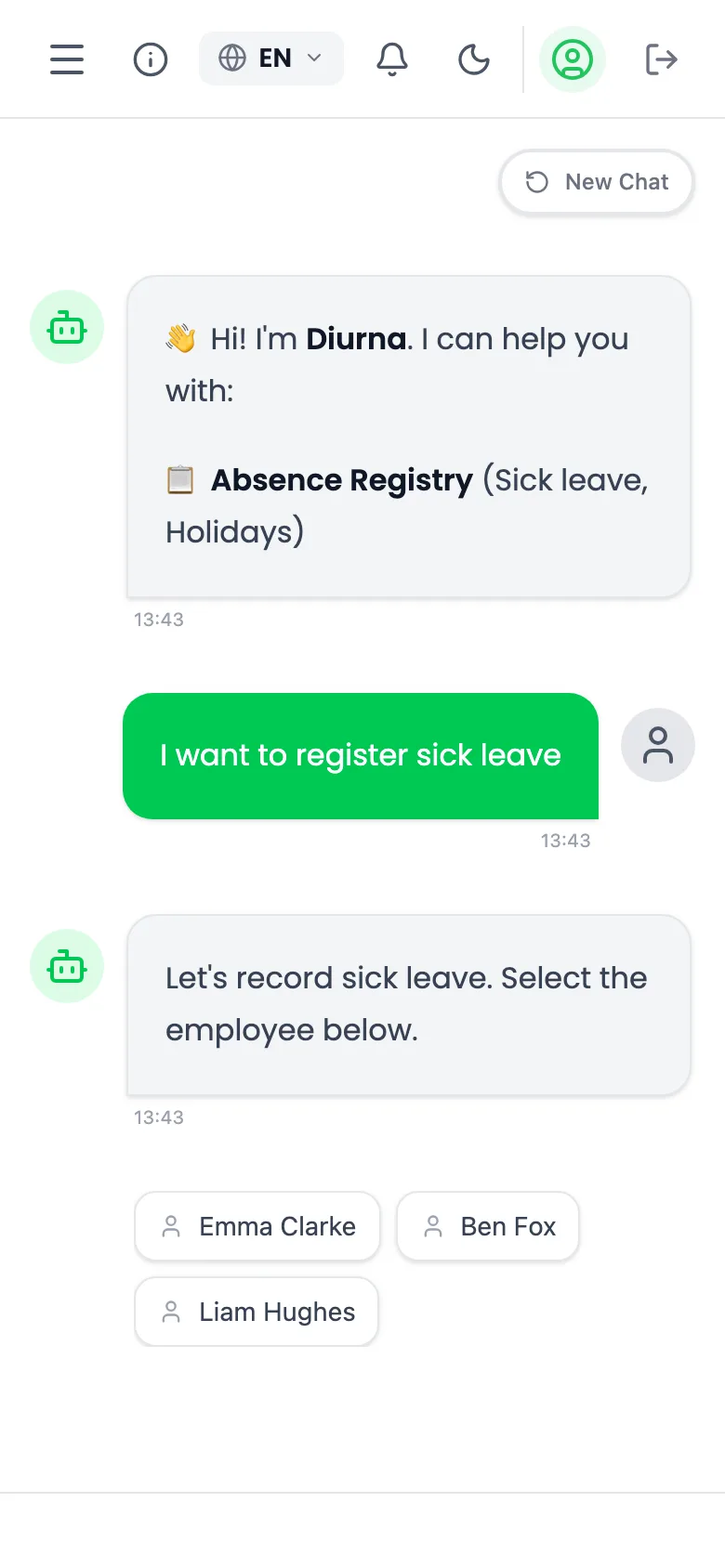 Report a sick day, holiday, overtime or other absence