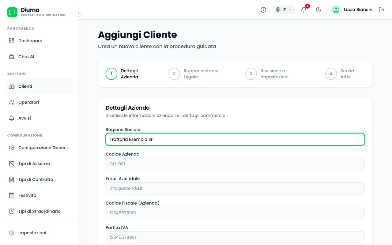 Aggiungere un'azienda cliente