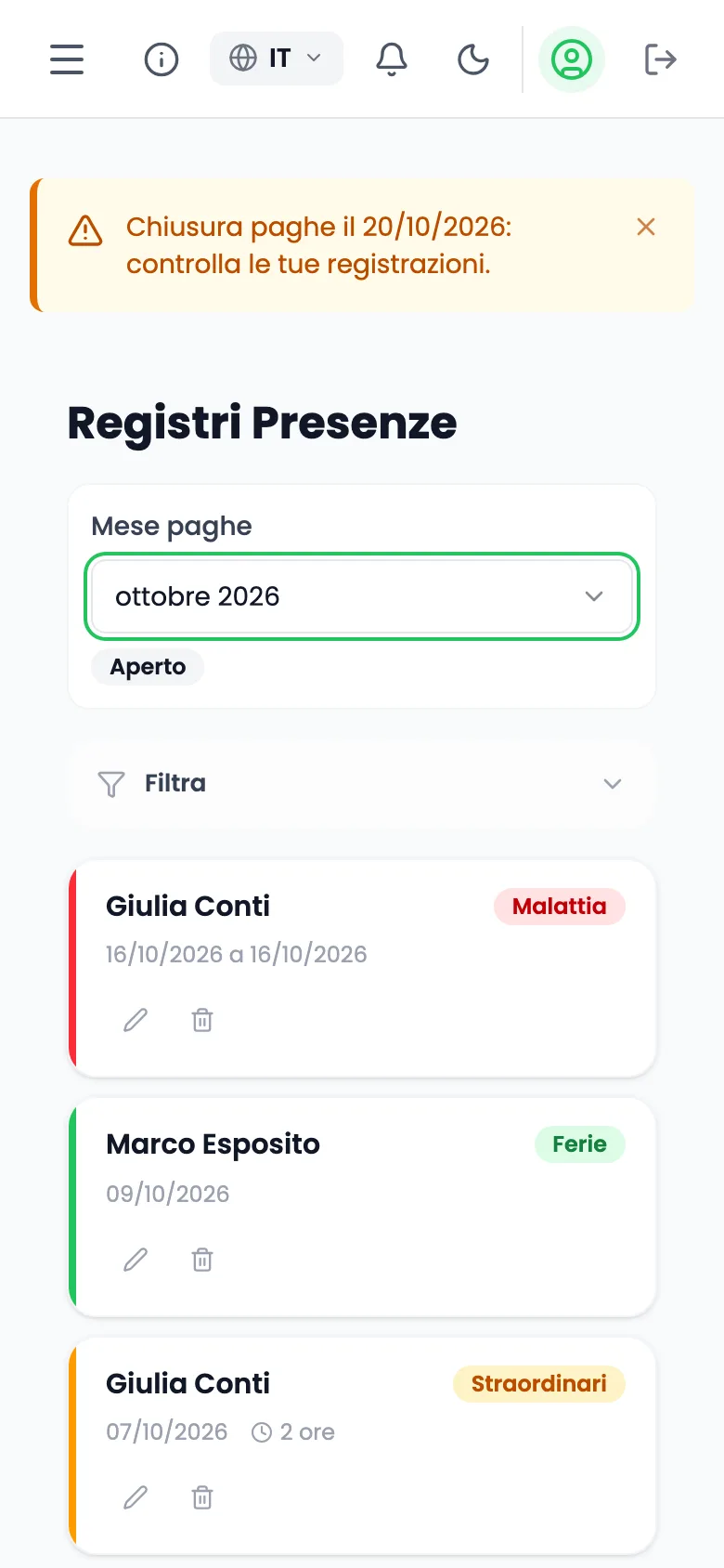 Controllare e correggere le registrazioni